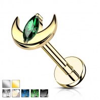 Labret półksiężyc z podłużnym kryształkiem