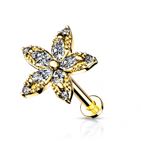 Labret z kryształowym kwiatkiem