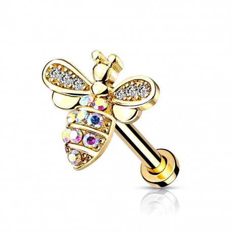 Labret z kryształową pszczółką: stal chirurgiczna 316L, mosiądz, gwint wewnętrzny