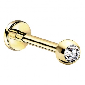 Złoty 14K labret z kryształkiem - gwint zewnętrzny PW704
