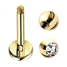 Złoty 14K labret z kryształkiem - gwint zewnętrzny