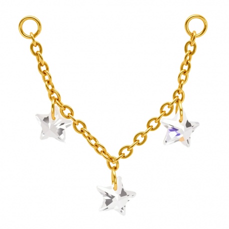 Złoty (PVD) łańcuszek trzy kryształowe gwiazdki z tytanu G23