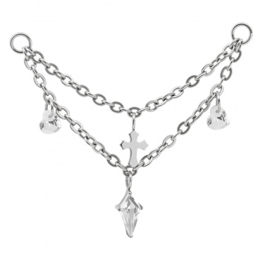 Łańcuszek krzyż z dwoma sercami - tytan g23