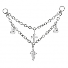 Łańcuszek krzyż z dwoma sercami - tytan g23