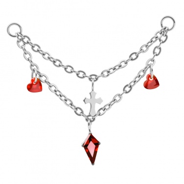 Łańcuszek krzyż z dwoma sercami - tytan g23