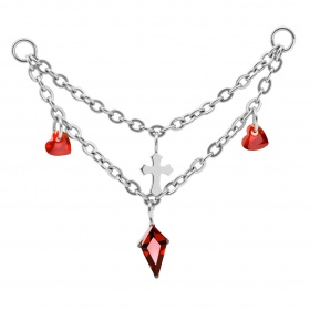 Łańcuszek krzyż z dwoma sercami - tytan g23