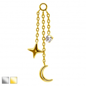 Łańcuszek księżyc z gwiazdką i kryształkiem - tytan G23 PDT012