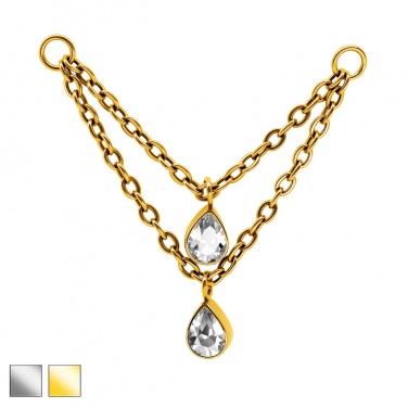 Łańcuszek podwójny i kryształowe łezki - tytan G23 PDT010