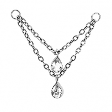 Srebrny łańcuszek podwójny i kryształowe łezki - tytan G23