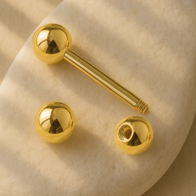 Złoty kolczyk do sutka ze złota 14K (585), gwint zewnętrzny