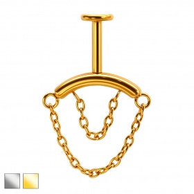 Labret do vertical helix z dwoma łańcuszkami - gwint wewnętrzny, tytan G23 PWT003