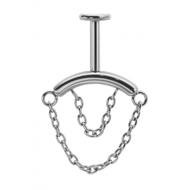 Labret do vertical helix z dwoma łańcuszkami - gwint wewnętrzny, tytan G23