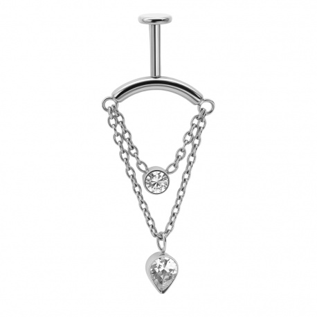 Srebrny labret do vertical helix podwójne kryształki: tytan G23, gwint wewnętrzny