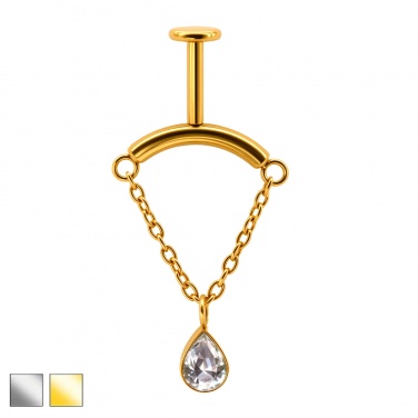 Labret łańcuszek z kryształkiem z tytanu G23 i gwintem wewnętrznym PWT005