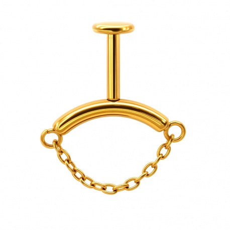 Złoty (PVD) labret do vertical helix z prostym łańcuszkiem: tytan G23, gw. wewnętrzny