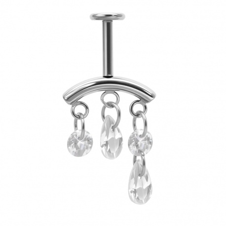 Srebrny labret do vertical helix drobne kryształki: tytan G23, gw. wewnętrzny