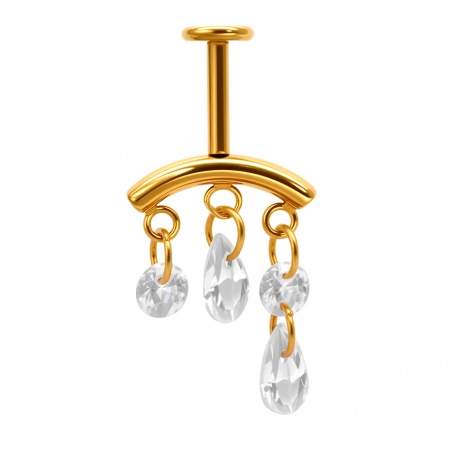 Złoty (PVD) labret do vertical helix drobne kryształki: tytan G23, gw. wewnętrzny
