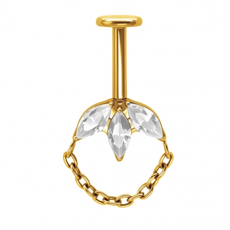 Złoty (PVD) labret do vertical helix z trzema markizami: tytan G23, gw. wewnętrzny