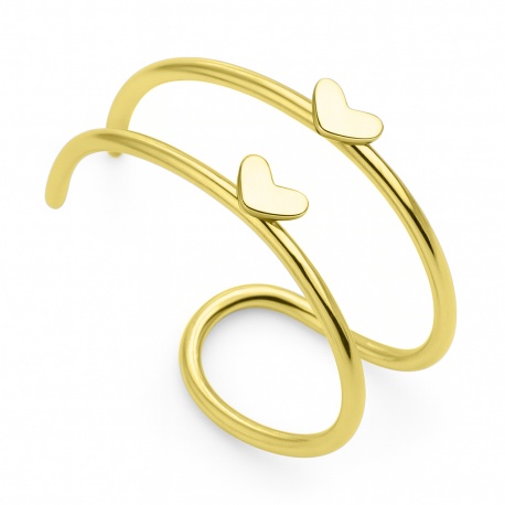 Złota nausznica z dwoma kółkami i serduszkami: srebro 925, powłoka e-coating