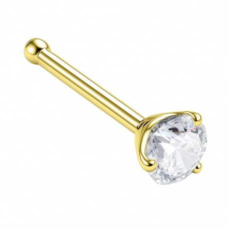 Prosty złoty kolczyk do nosa – klasyczny kryształ w oprawie, srebro 925, powłoka e-coating