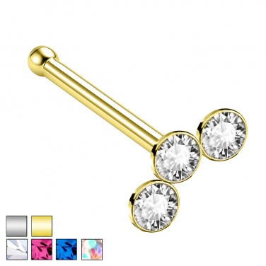 Prosty kolczyk do nosa z trzema kryształkami: srebro 925 PNAg004