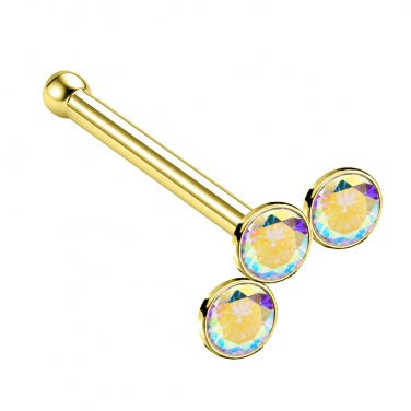 Prosty kolczyk do nosa z trzema kryształkami: srebro 925