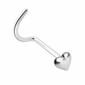 Zakręcony kolczyk do nosa małe serduszko: srebro 925