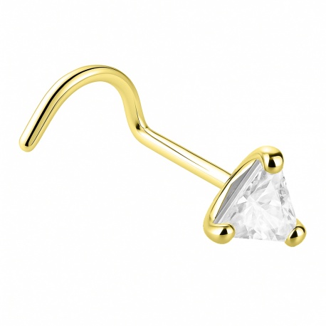 Złoty (zakręcony) kolczyk do nosa trójkątny kryształ: srebro 925, powłoka e-coating