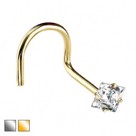 Kolczyk do nosa z kwadratowym kryształkiem - zakręcony PN503