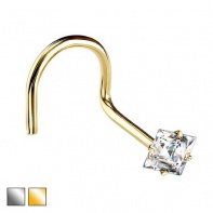 Kolczyk do nosa z kwadratowym kryształkiem - zakręcony