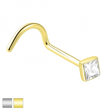 Zakręcony kolczyk do nosa kwadratowy kryształ: srebro 925 PNAg010