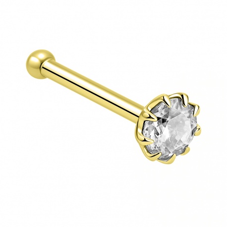 Prosty kolczyk do nosa (złoty) – kryształ w koronie, srebro 925, powłoka e-coating