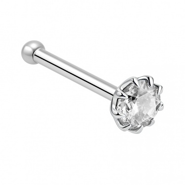 Prosty kolczyk do nosa – kryształ w koronie, srebro 925