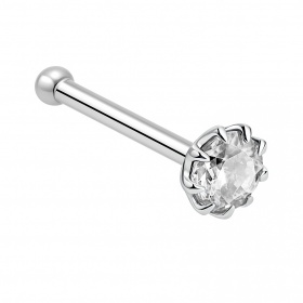 Prosty kolczyk do nosa – kryształ w koronie, srebro 925