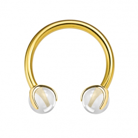 Złota (PVD) podkówka przeźroczyste kulki: tytan G23, gw. wewnętrzny