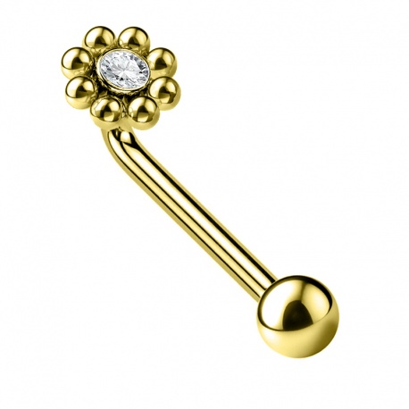 Złoty (PVD) kolczyk intymny Christina L-bar kryształ i kulki: tytan G23, gw. wewnętrzny