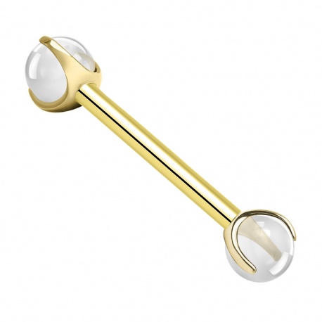 Złota (PVD) sztanga z przezroczystymi kulkami: tytan G23, gw. wewnętrzny