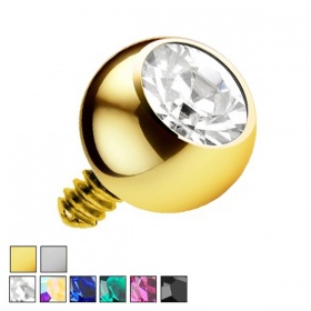 Tytanowa złota kulka z kryształkiem do gwintu wewnętrznego PD464