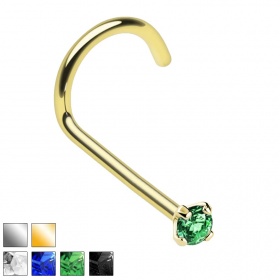 Tytanowy kolczyk do nosa zakręcony z kryształkiem PN416