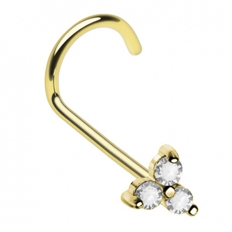 Tytanowy kolczyk do nosa zakręcony z kryształowym kwiatkiem