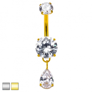 Kolczyk do pępka wisząca łezka z cyrkonii:tytan G23, gw. wewnętrzny PBT001