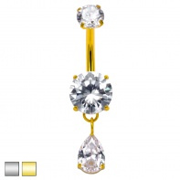Kolczyk do pępka wisząca łezka z cyrkonii