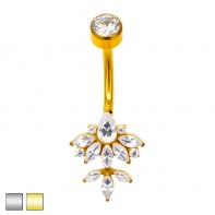 Kolczyk do pępka z rozetą cyrkonii