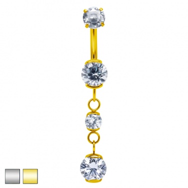 Kolczyk do pępka łańcuszek z cyrkoniami: z gwintem wewnętrznym, tytan G23 PBT003