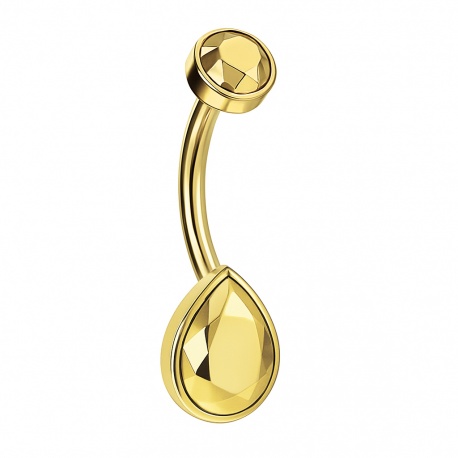 Złoty kolczyk do pępka z tytanową łezką: tytan G23, gwint wewnętrzny, powłoka PVD