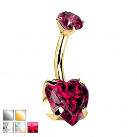 Tytanowy kolczyk do pępka z kryształowym sercem PB417