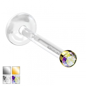 Labret z bioplastu z kryształkiem w oprawie stalowej - push in PWB003