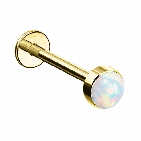 Złoty (PVD) tytanowy labret z białym opalem: gwint wewnętrzny