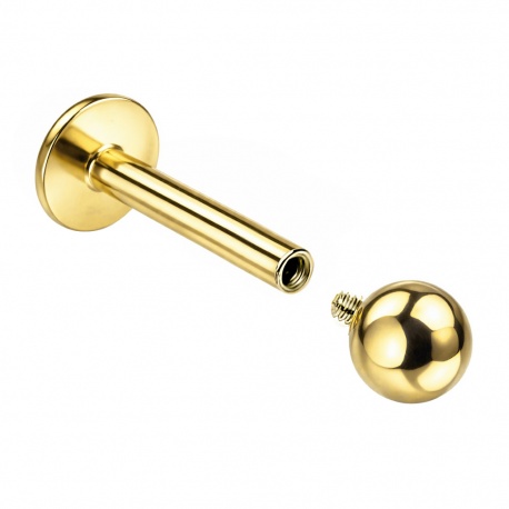 Złoty (PVD) tytanowy labret z klasyczną kulką: gwint wewnętrzny, tytan G23