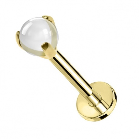 Złoty labret z przeźroczystą kulką: tytan G23, gwint wewnętrzny